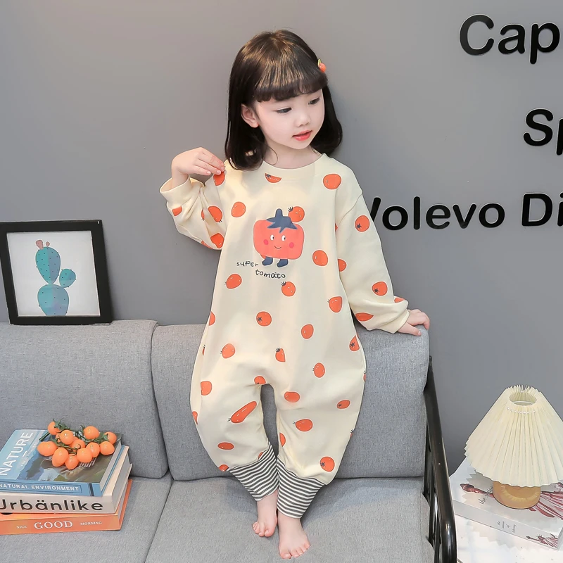春秋季女童连体睡衣纯棉女孩宝宝防着凉睡袋婴儿童秋款连身家居服