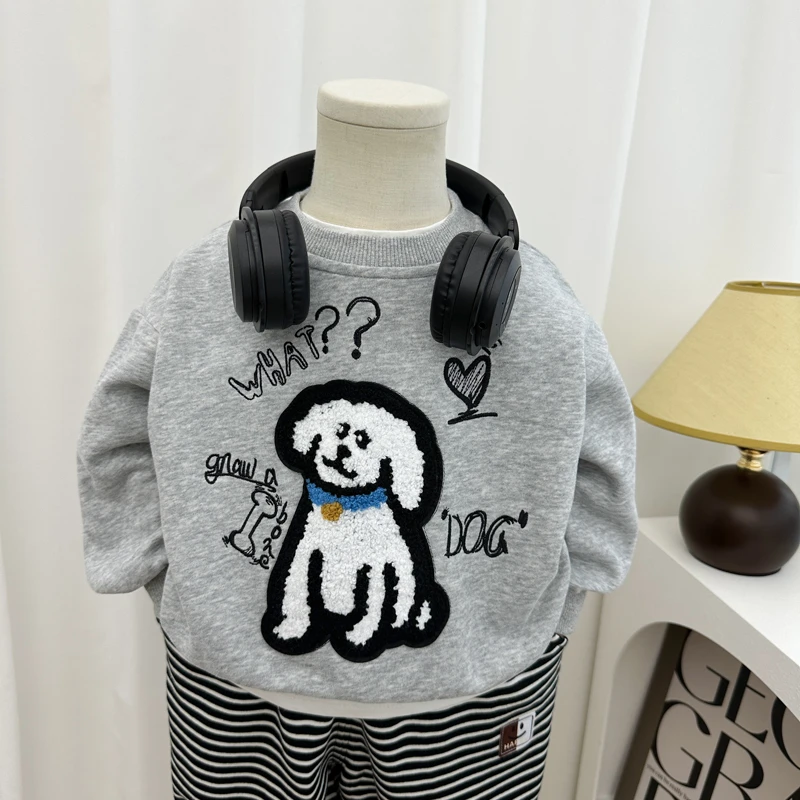 男童春秋装卫衣2025秋款新款儿童毛巾绣立体动物套头宽松洋气上衣