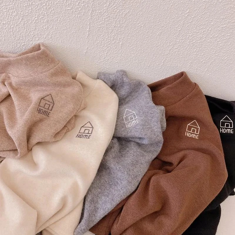 2025新款中小童半高领保暖长袖T恤儿童绵羊绒打底衫秋冬装上衣