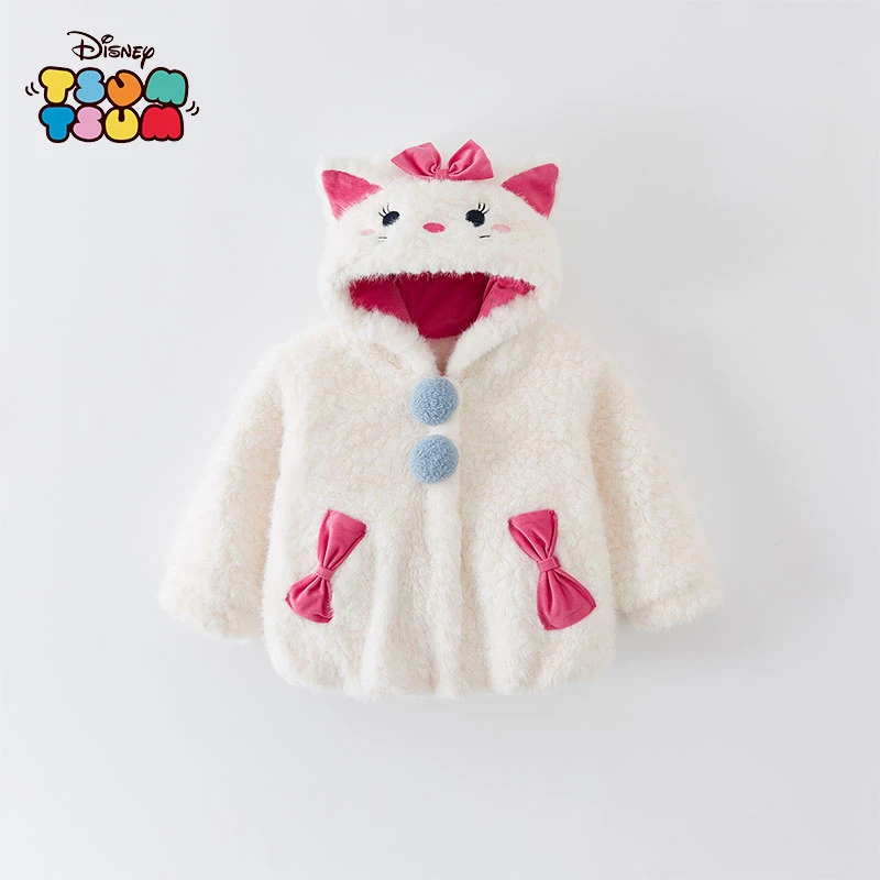 Disney/迪士尼2024秋冬款女童加厚卡通防风保暖加绒毛毛衣外套