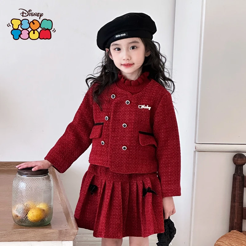 Disney/迪士尼2025年服款女童韩版毛呢洋气千金风小香风外套套装