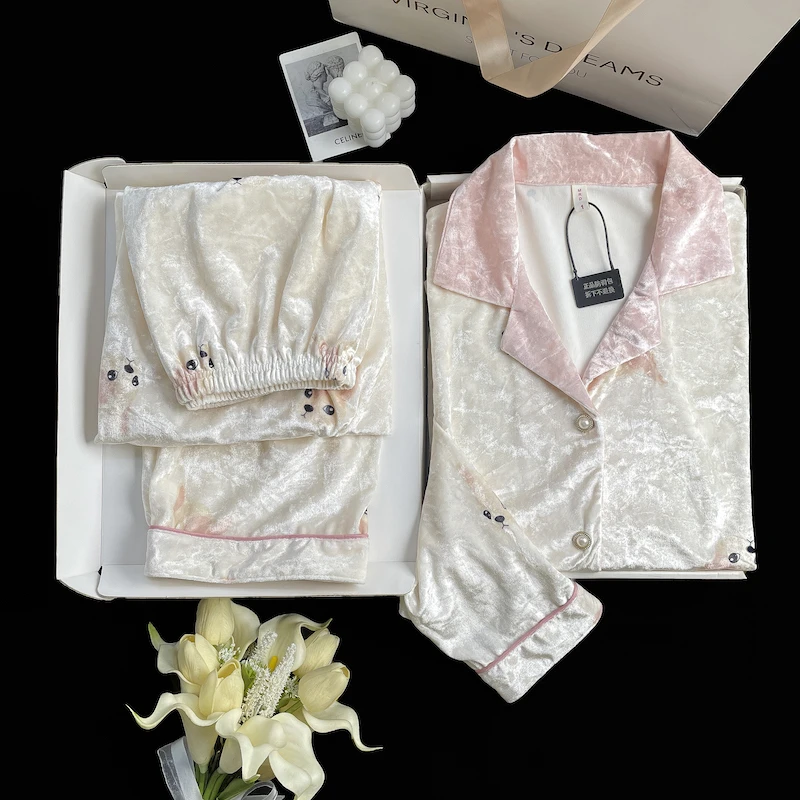 金丝绒睡衣女2024秋冬季长袖套装网红同款时尚家居服睡衣女