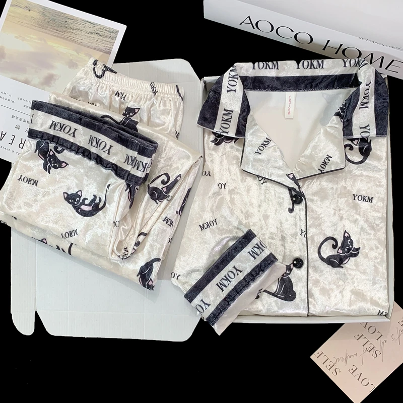 实体大牌金丝绒秋冬款睡衣女士网红爆款休闲时尚保暖家居服套装