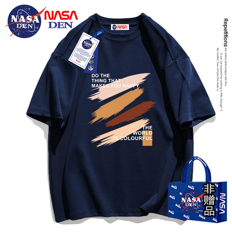 NASA联名日系简约休闲宽松重磅纯棉短袖T恤男ins圆领百搭情侣半袖