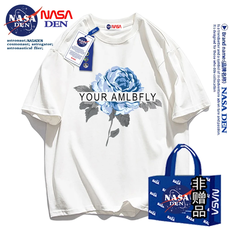 NASA联名法式纯棉五分袖t恤男百搭精致港风透气休闲短袖男女同款