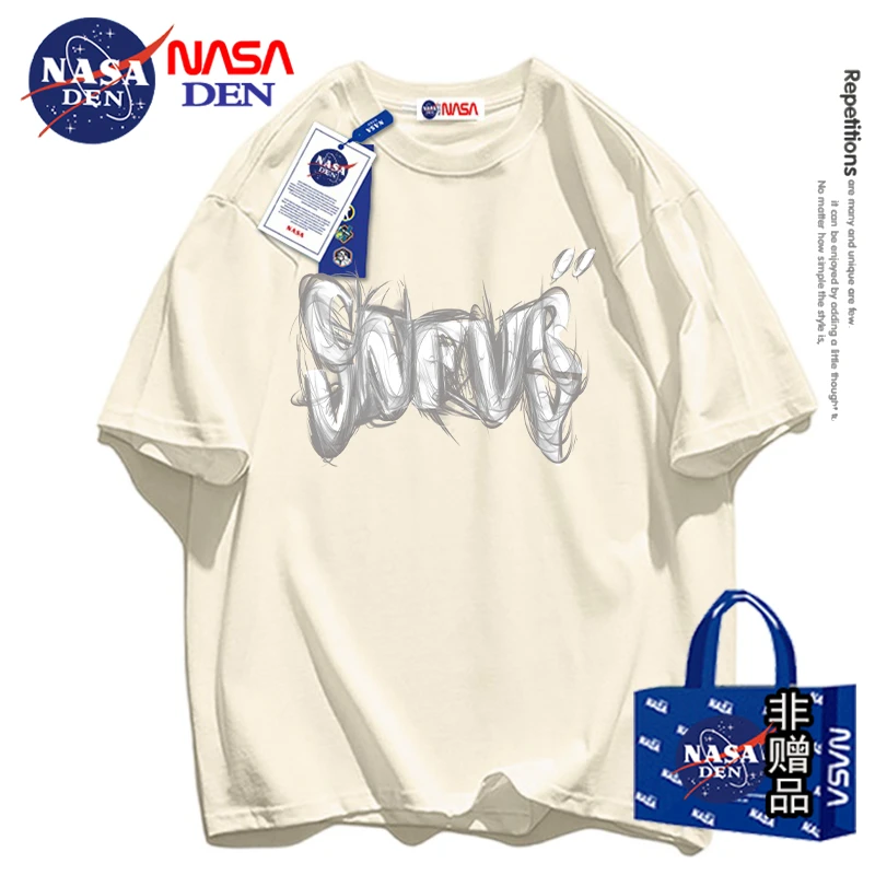 NASA联名男士夏季重磅纯棉短袖T恤潮流圆领半袖男女同款港风上衣