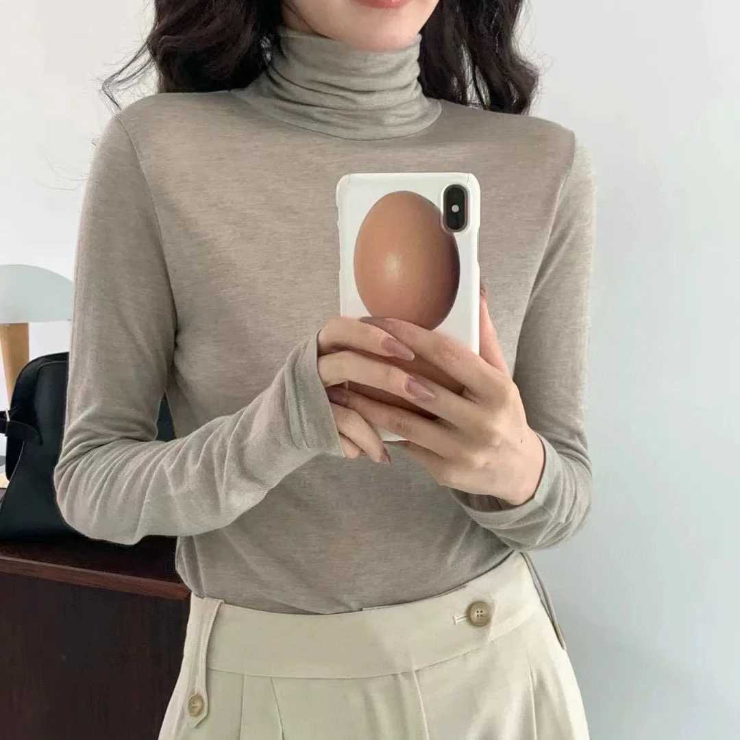 【蛋家堆堆领打底衫】秋款百搭高领长袖高级感内搭上衣保暖打底衫