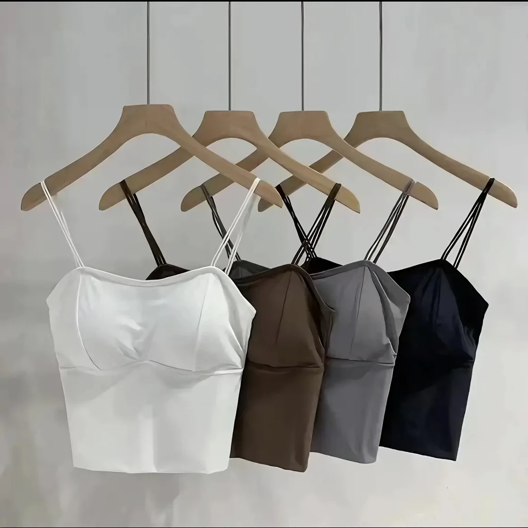 （爱琪轩）冰丝美背吊带背心女内搭短款带胸垫外穿性感新款打底内衣
