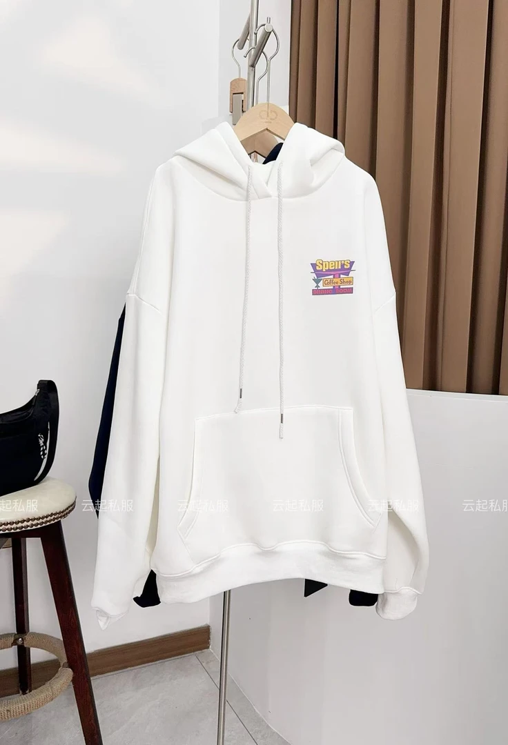 2024冬季新品咖啡厅连帽卫衣oversize休闲上衣慵懒女