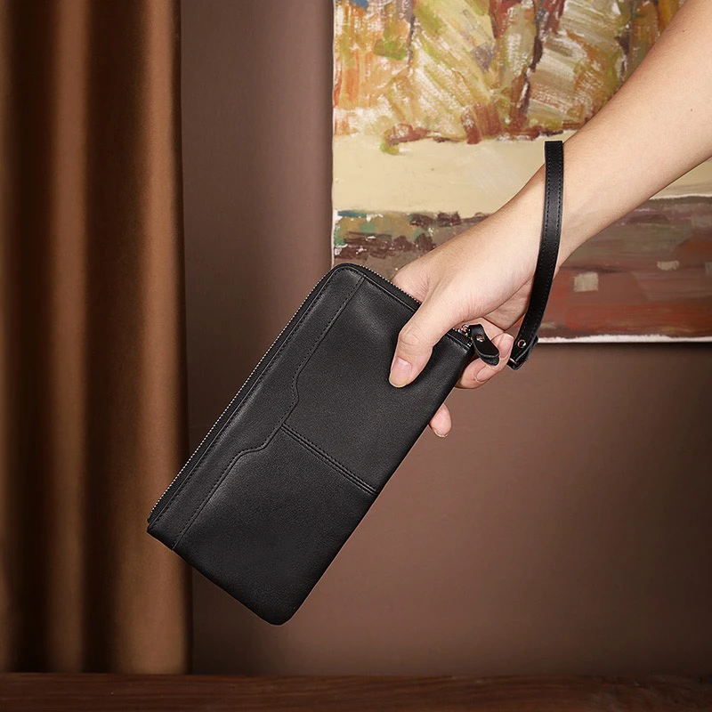 双十一手抓包男士真皮手拿包男商务手机包男士牛皮长款男士手拿包