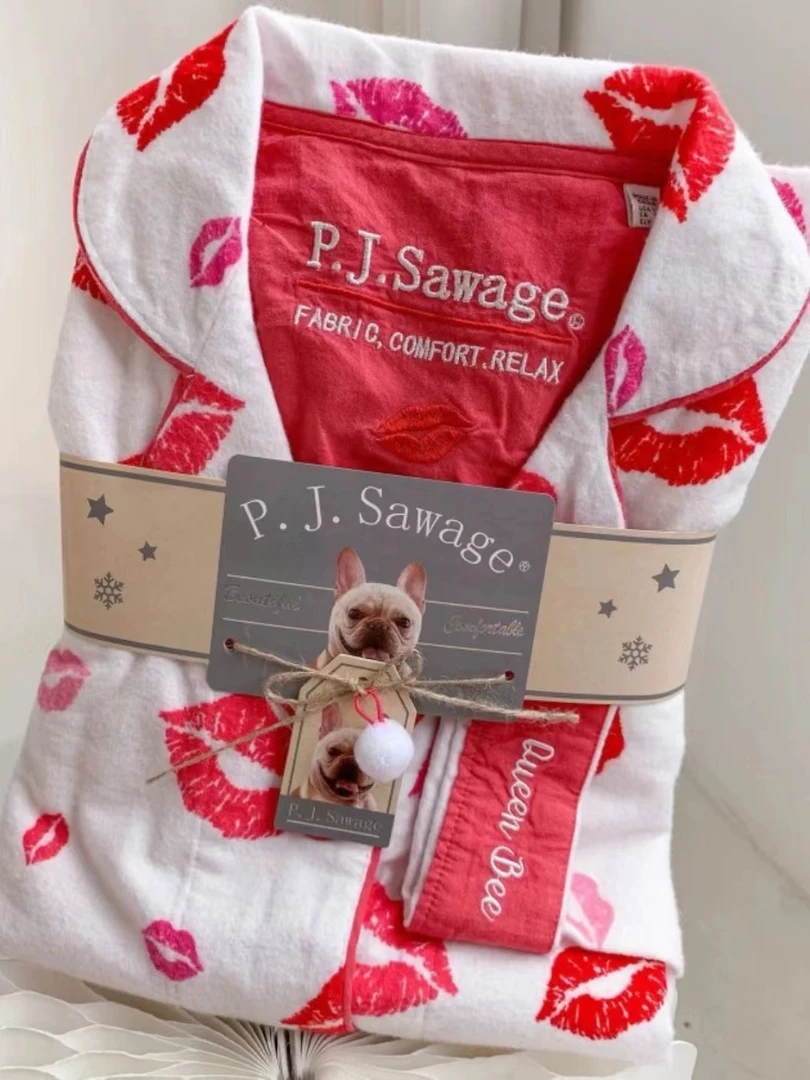 【P.J.S-粉色爱心吻】 小众设计师新款潮牌可外穿保暖睡衣居家服