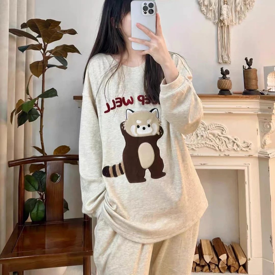 【小浣熊】长袖长裤德绒两件套可外穿居家睡衣服套装