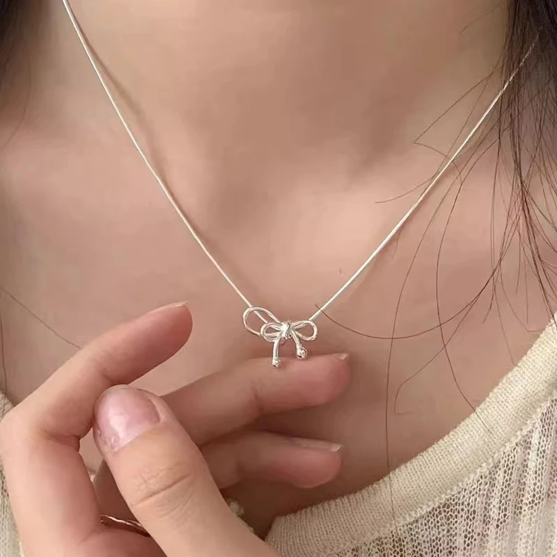 坠链均925银 双珠蝴蝶项链轻奢百搭少女小众简约甜美冷淡风气质