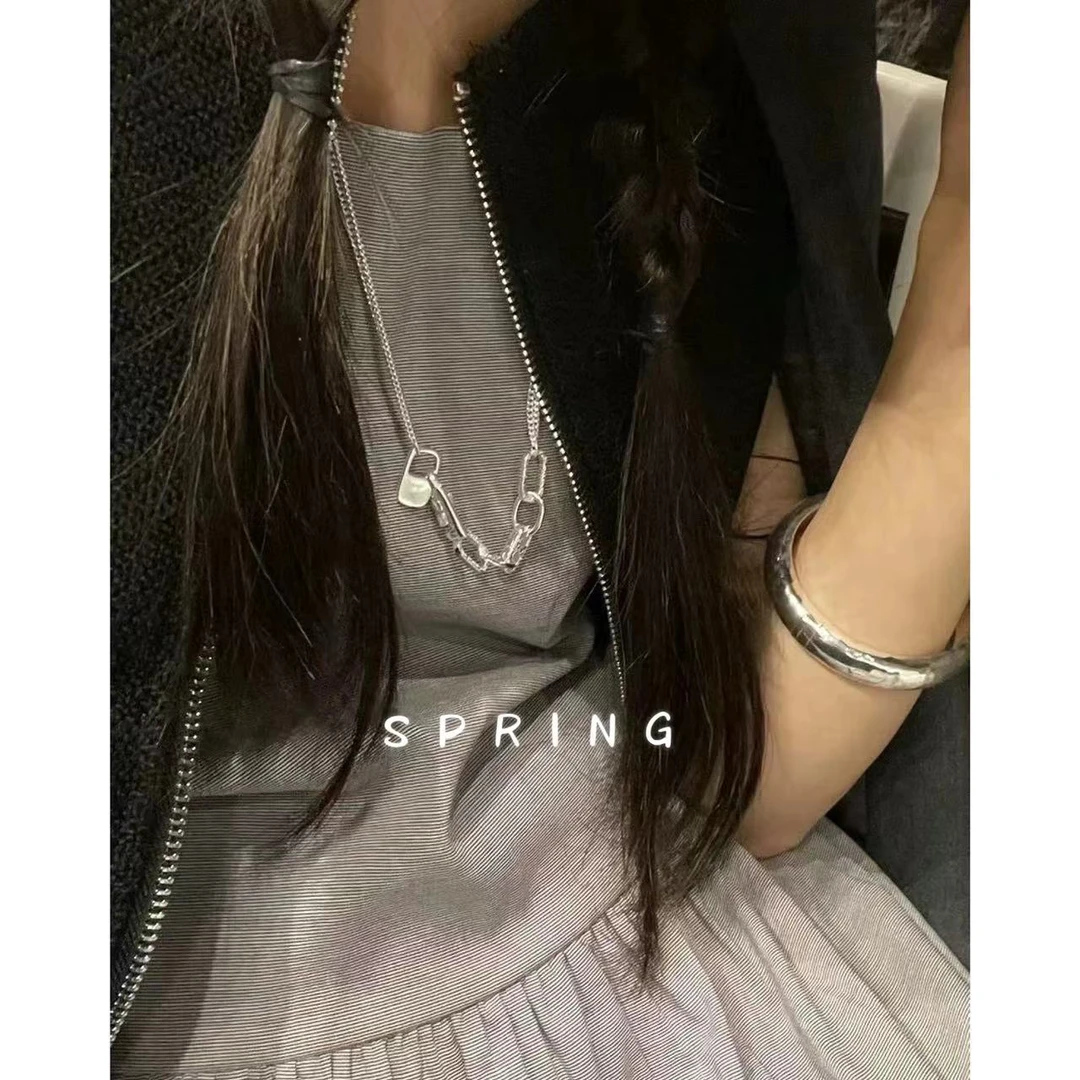 坠链均925银 韩版长款毛衣链65cm手工时尚百搭小众简约银色抽拉