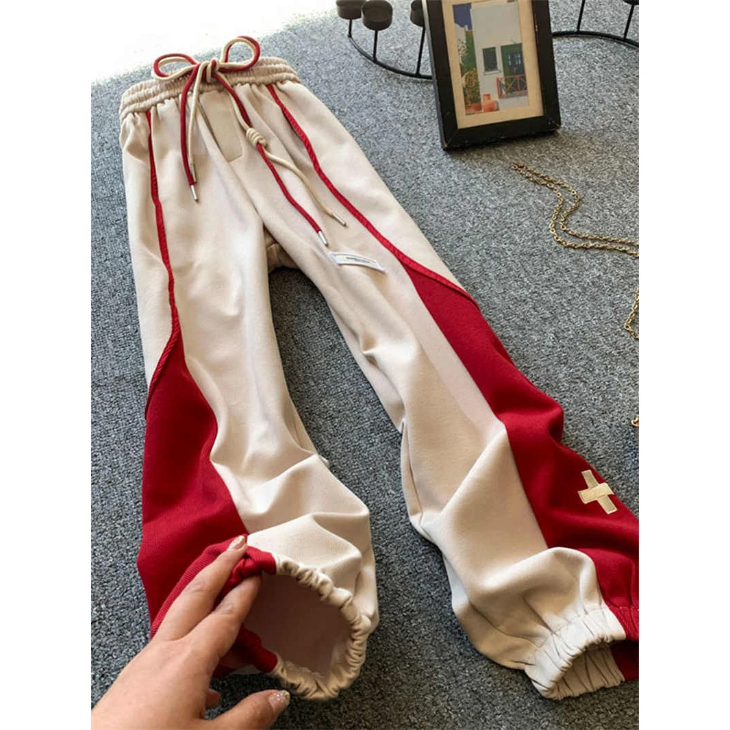 美式复古秋冬2025新款加厚高腰抽绳小个子直筒阔腿休闲卫裤子女装