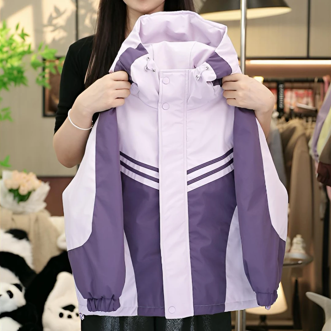 女童夹棉冲锋衣外套秋冬2024新款儿童韩版洋气时髦加厚连帽上衣潮