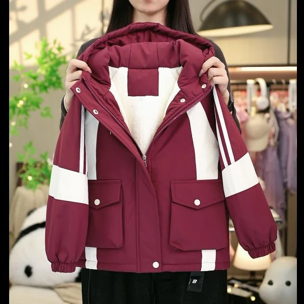 女童加绒加厚冲锋衣棉服2024新款中大童棉服户外风衣儿童棉衣外套