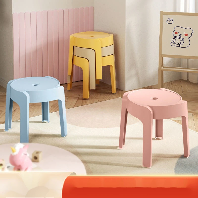 小凳子家用加厚塑料圆凳儿童椅子可叠放风车凳客厅浴室茶几矮凳