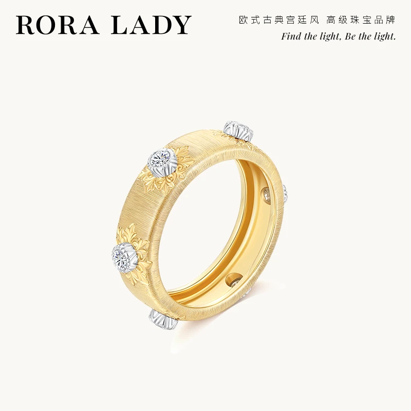 roralady权力之曜系列18K黄金戒指婚戒 意大利拉丝雕金工艺奢侈品