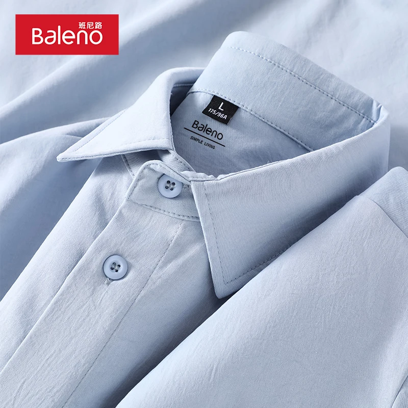 班尼路衬衫男款长袖休闲宽松纯色翻领秋季海南沙滩衣服男衬衣PCB