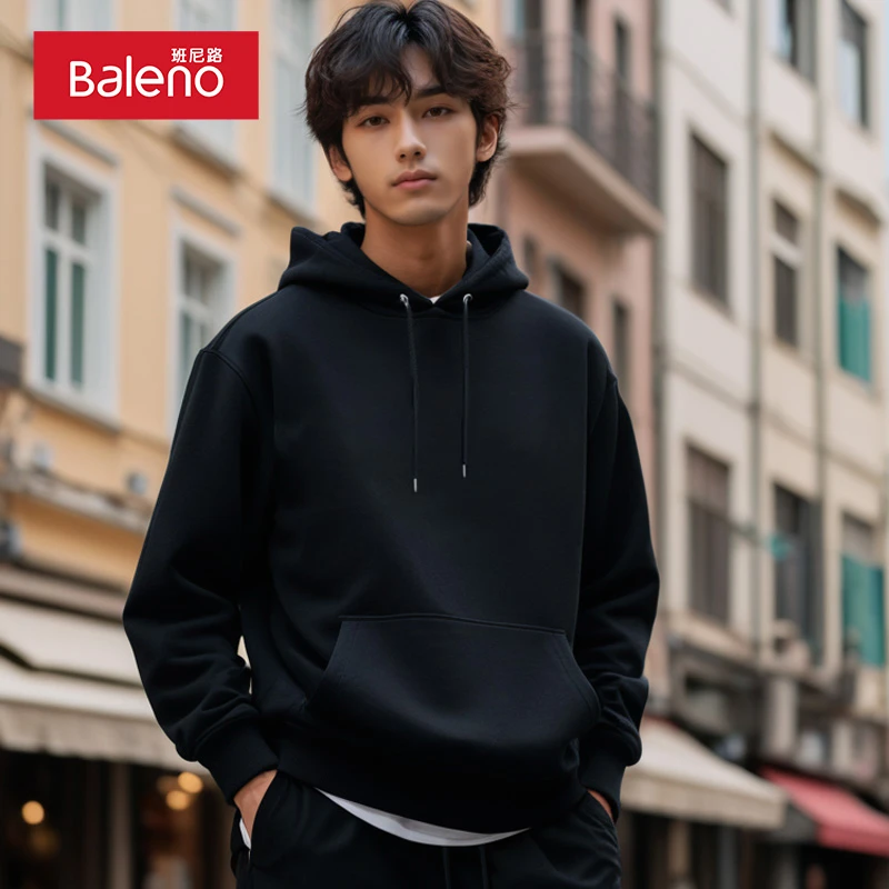 班尼路320g重磅连帽卫衣男春秋款美式复古高街潮牌男女同款外套X