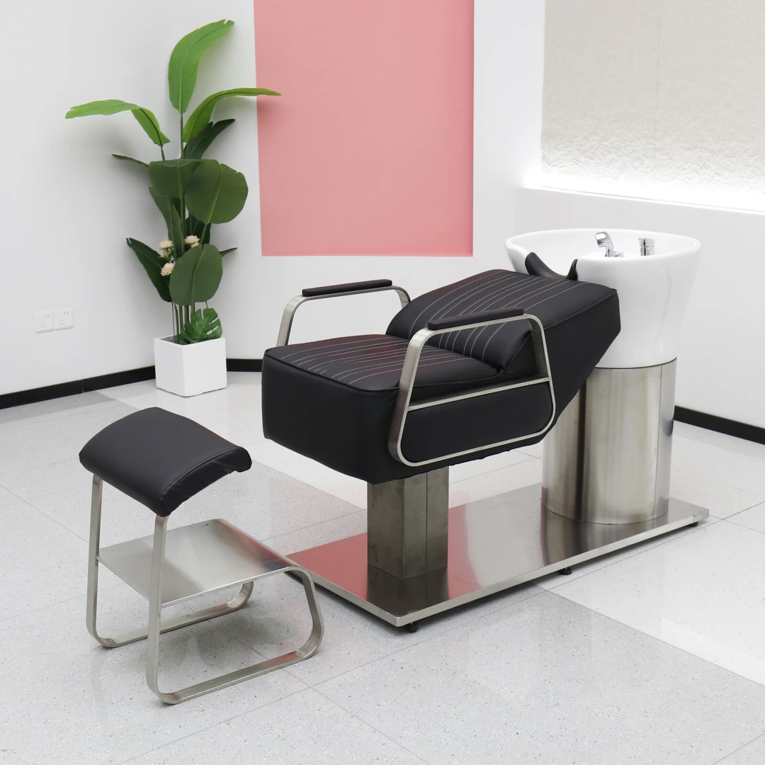 美发店洗头床理发店冲水床发廊洗头床不锈钢陶瓷盆半躺式美发床