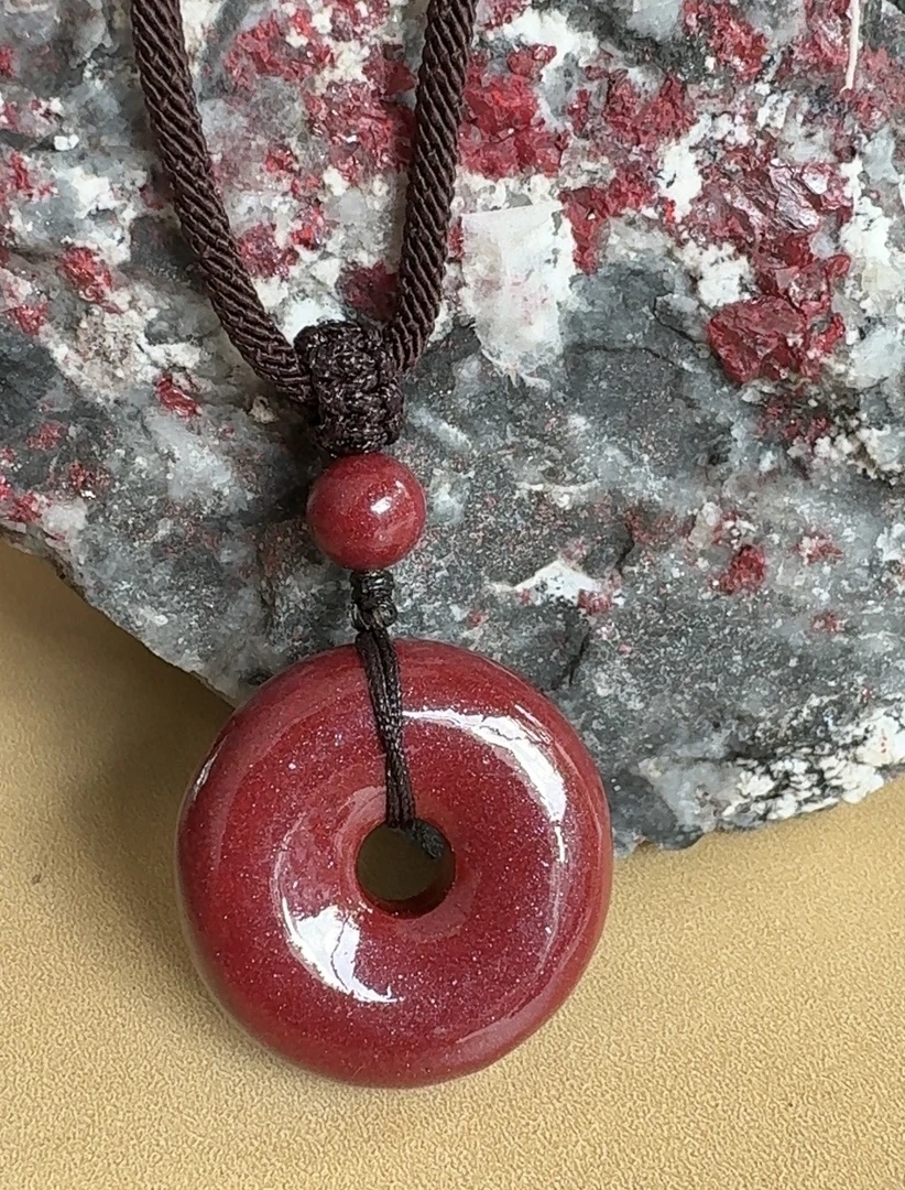 天然辰砂天然含辰砂平安扣吊坠男女同款