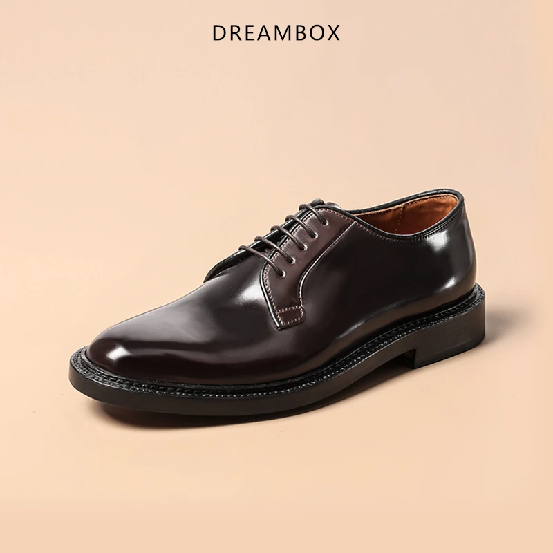 dreambox钧博高档意大利马臀皮商务休闲皮鞋手工栎木皮底德比鞋潮