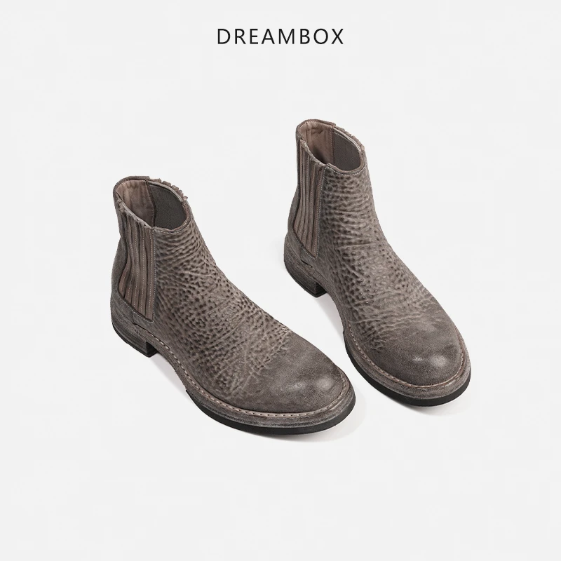 DREAMBOX钧博vibram女款缩纹马臀皮切尔西靴潮酷个性女靴英伦短靴