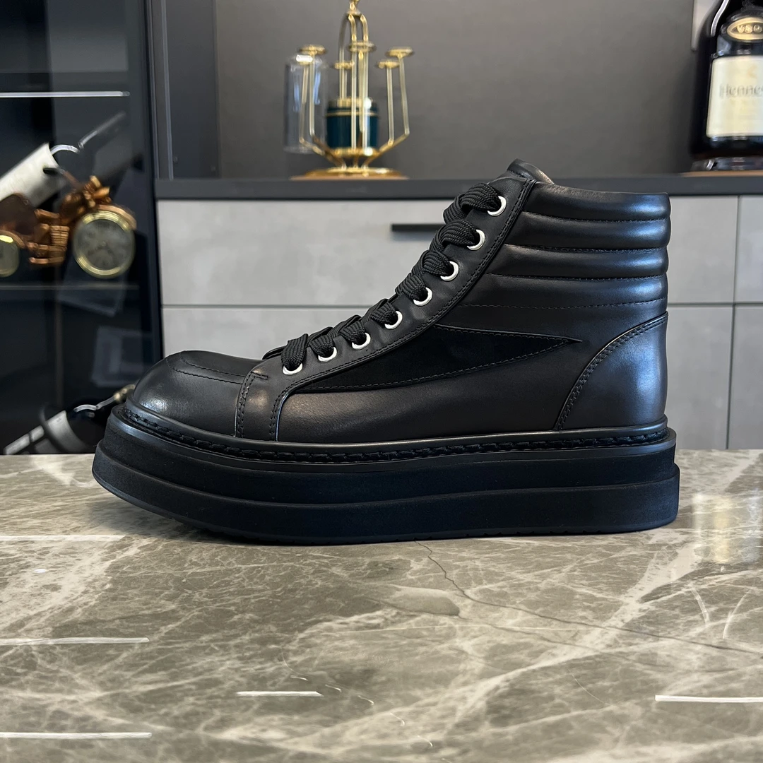 休闲时尚工装高端定制厚底欧版高帮增高保暖圆头四季靴子男士