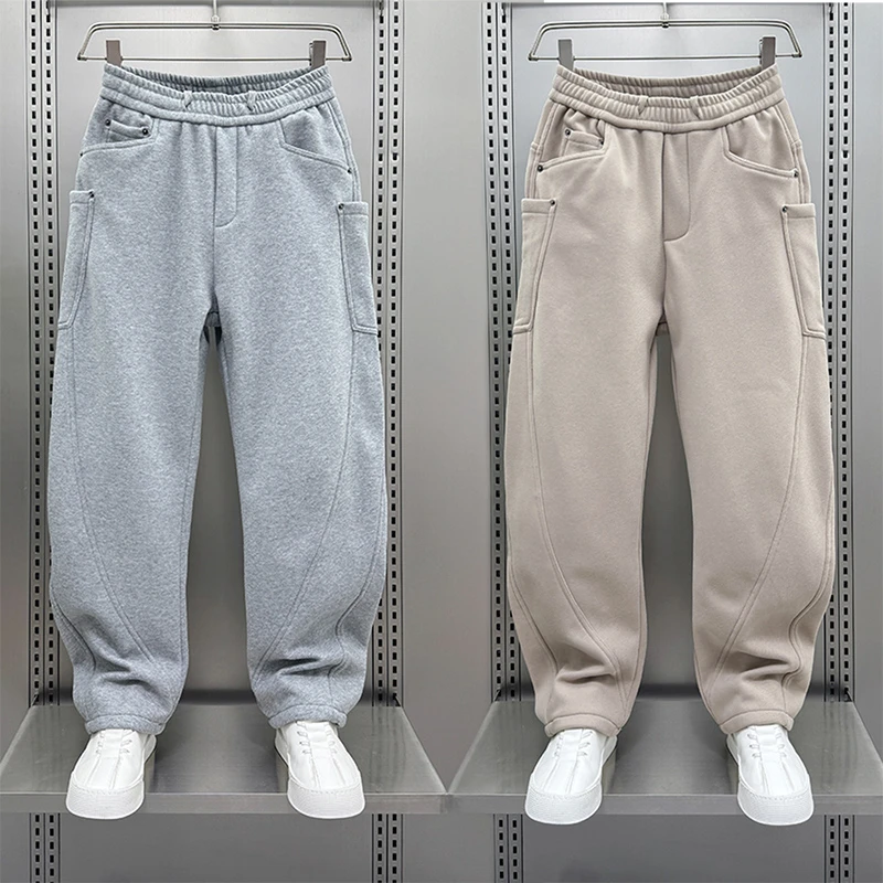 2025秋冬新款潮牌宽松休闲弯刀卫裤男士加绒韩版百搭帅气直筒长裤