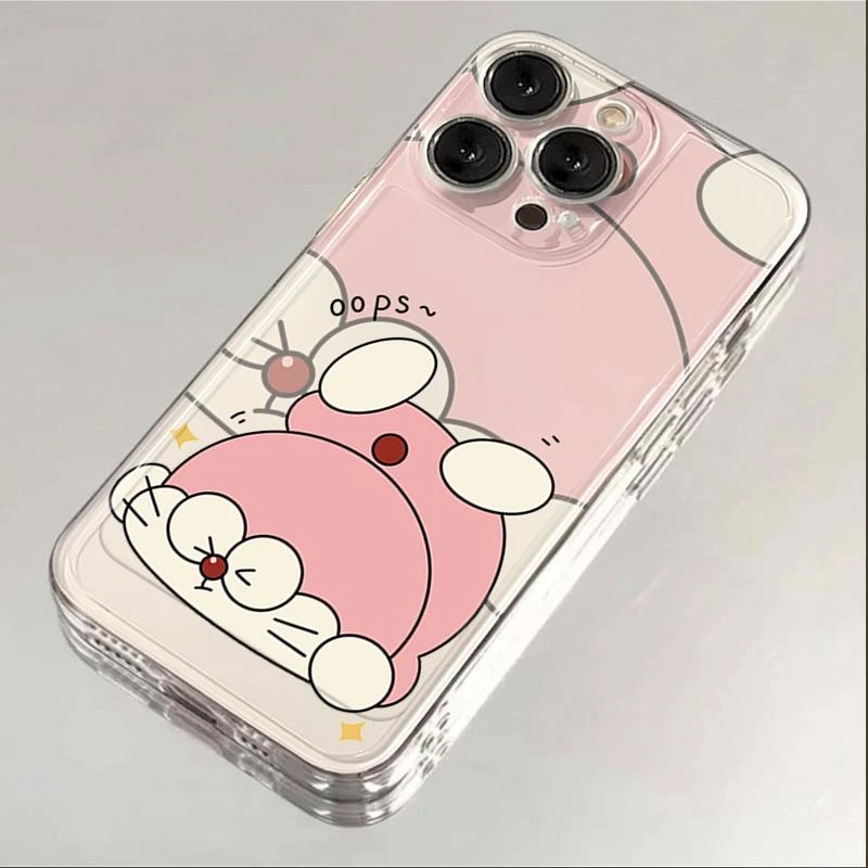 粉色叮当猫iphone15/13/14苹果12手机壳华为vivo小米oppo透明软套