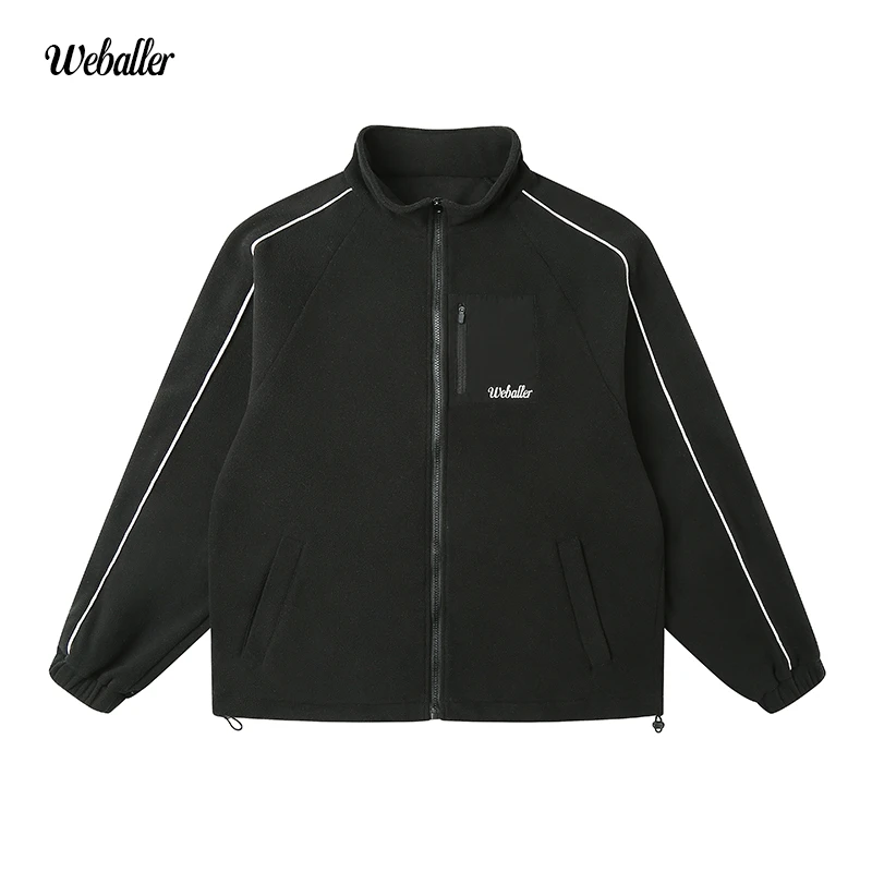 WEBALLER秋冬季保暖摇粒绒拉链立领卫衣抓绒长袖美式帽衫运动加厚