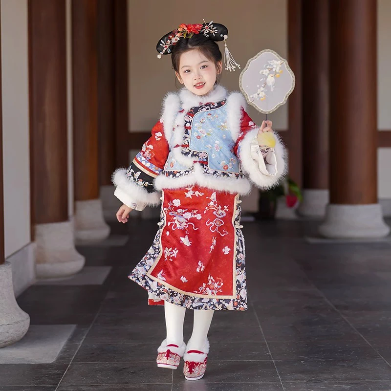 儿童古装汉服女童加厚冬款清朝格格服