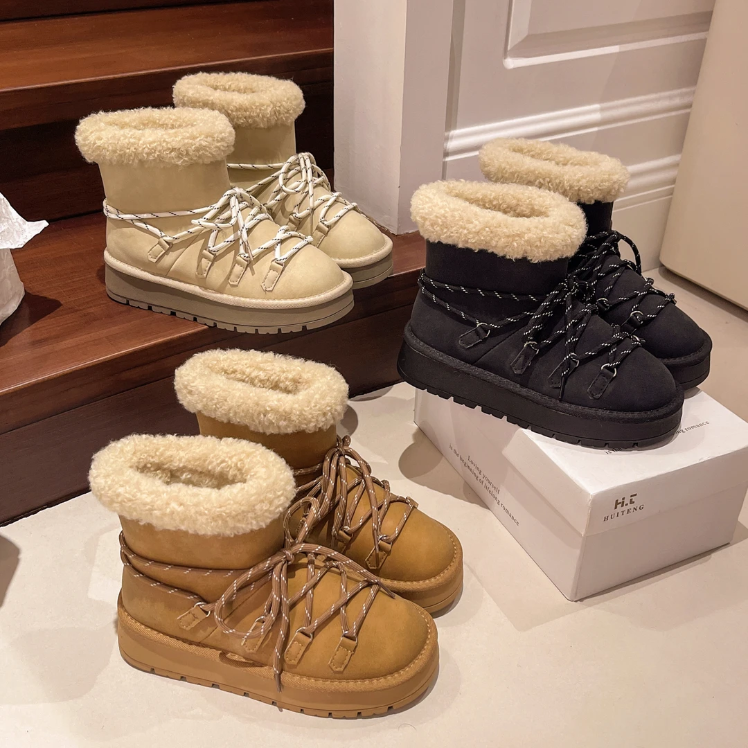 厚底皮毛一体雪地靴女冬季爆款时尚百搭加绒加厚防寒保暖防滑棉靴