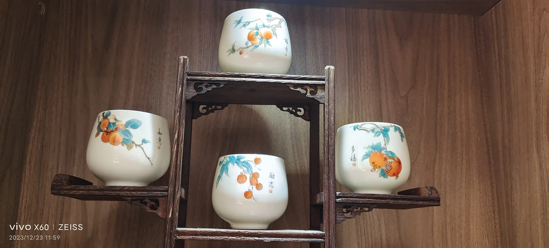 家用手工陶瓷手绘彩绘礼盒装四组合主人杯情侣对杯白瓷禅定杯