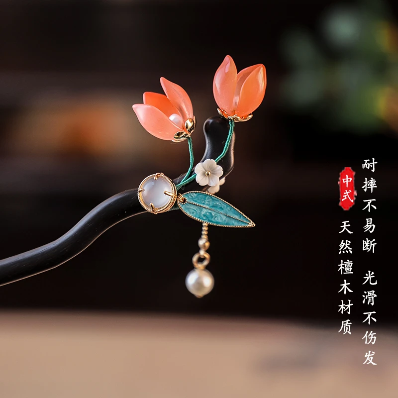 星饰  古风汉服头饰檀木发簪中式发饰马面裙发钗配饰盘发旗袍木簪