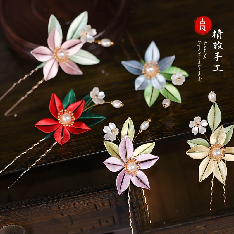 锌合金发饰 原创头饰古风配饰花朵小簪发钗汉服发饰缠花手工