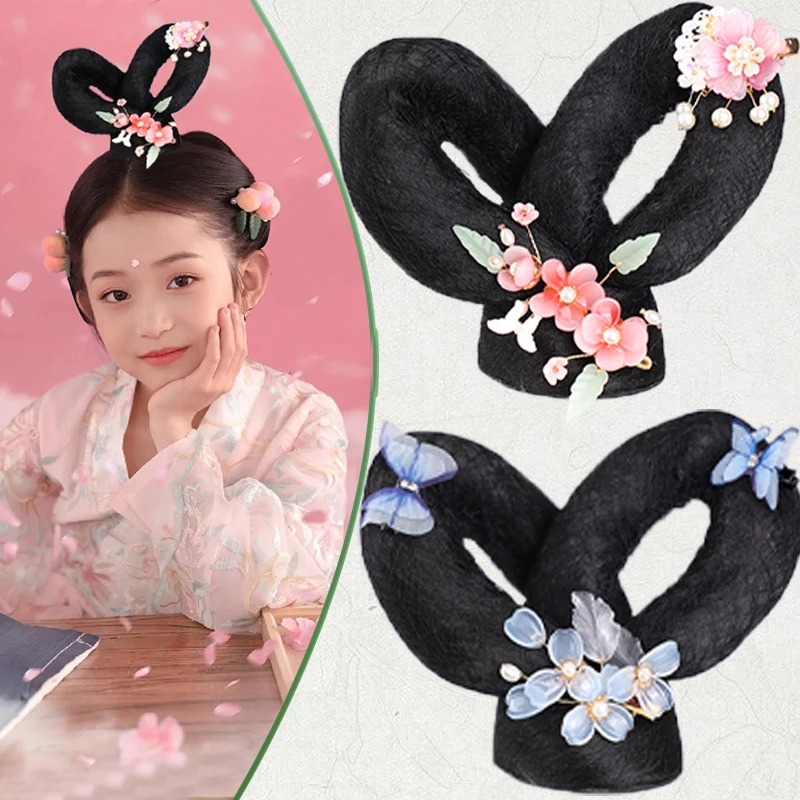 儿童汉服头饰古风女童造型飞天敦煌舞台演出发髻古装假发包发饰品