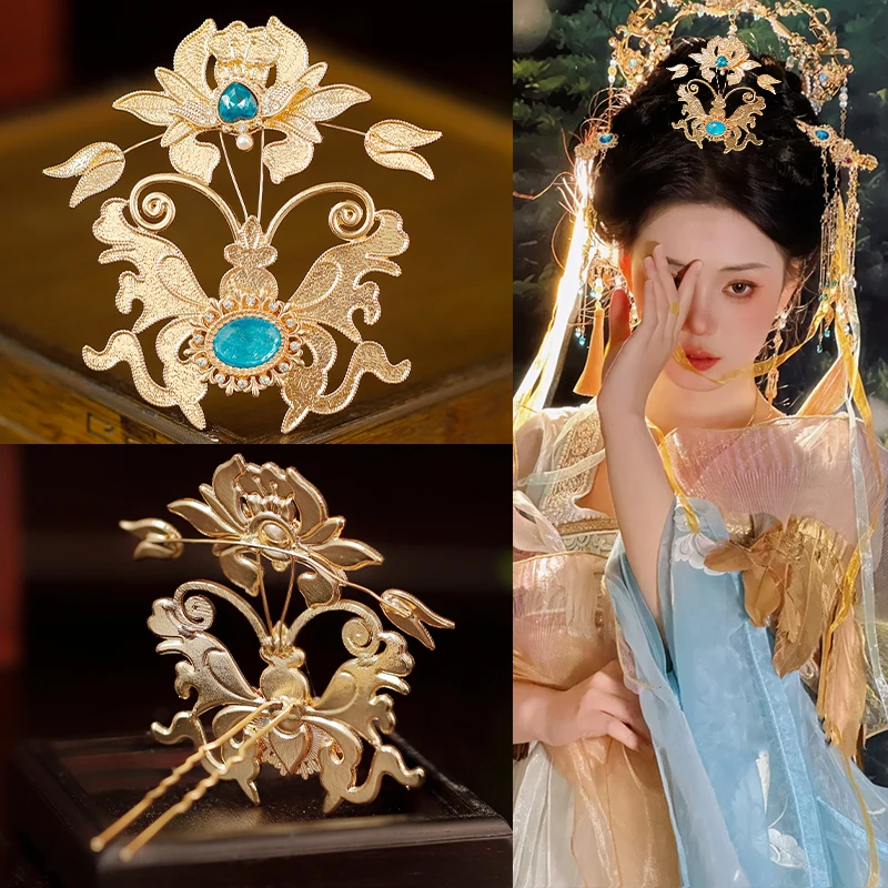 古风汉服头饰发簪古代敦煌飞天头冠古装配饰顶簪发饰盘发头钗发冠