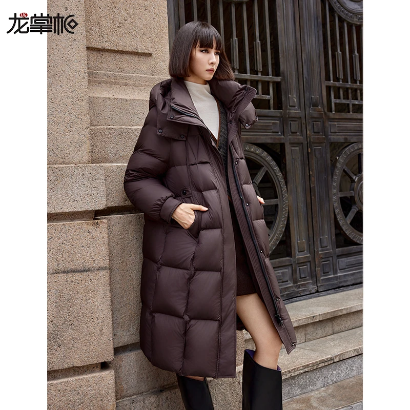 【龙掌柜】90白鸭绒24新款时尚收腰女士保暖中长款羽绒服85907