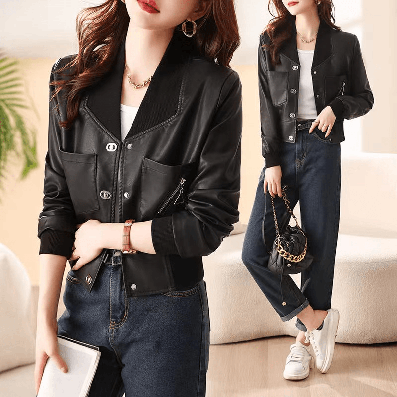 短款皮衣外套女装春秋新款时尚显瘦气质百搭减龄皮夹克机车服上衣