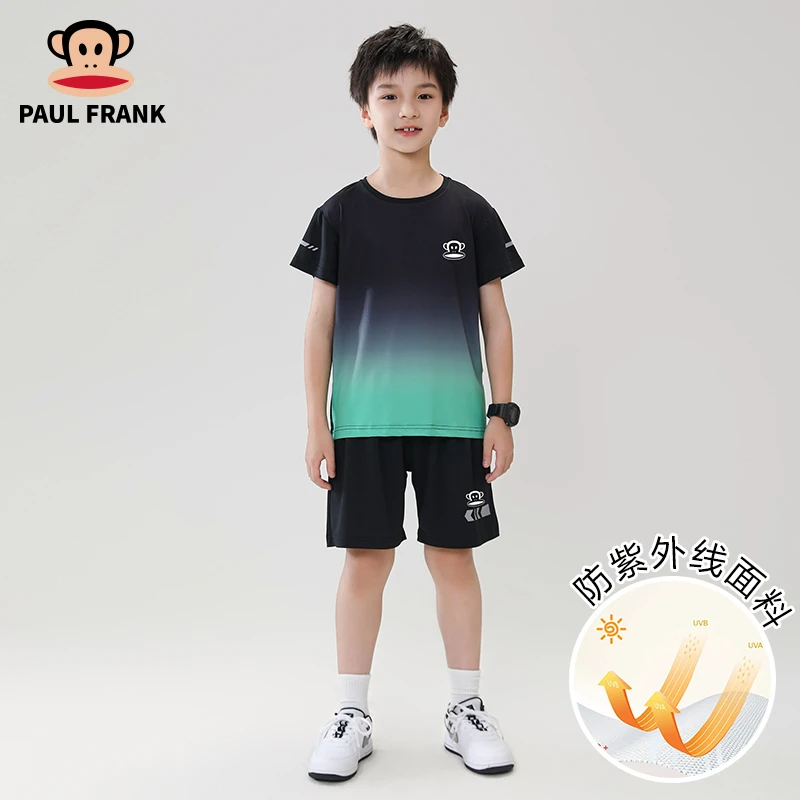paul frank/大嘴猴夏季防晒速干透气男女童运动套装中大童T恤短裤