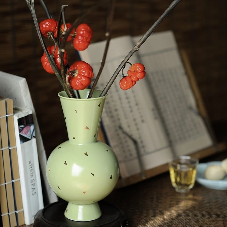 大相莲花新中式点金工艺圆球瓶 景德镇手工陶瓷花器 家居花瓶摆件