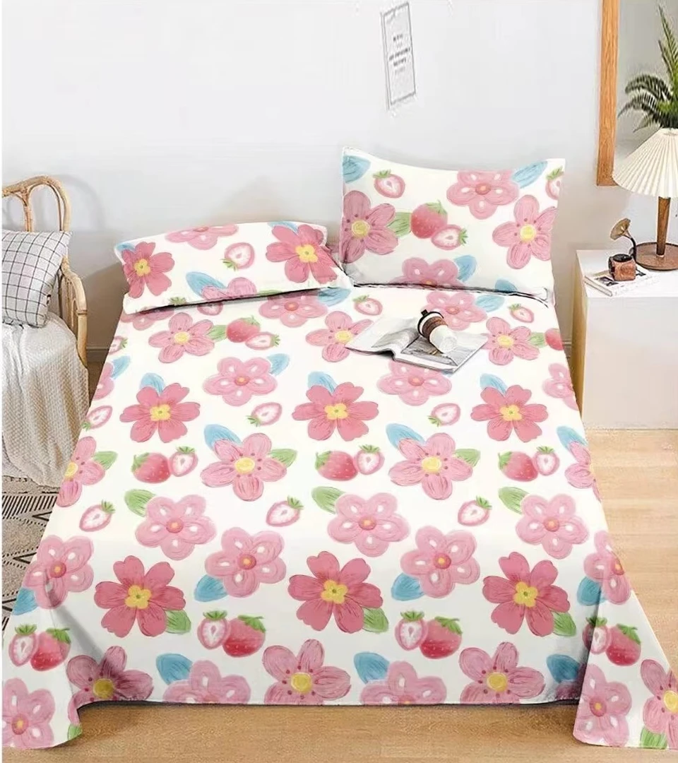 【枕套】草莓花艺 小粗布棉 透气 时尚 简约 74*48正负5厘米