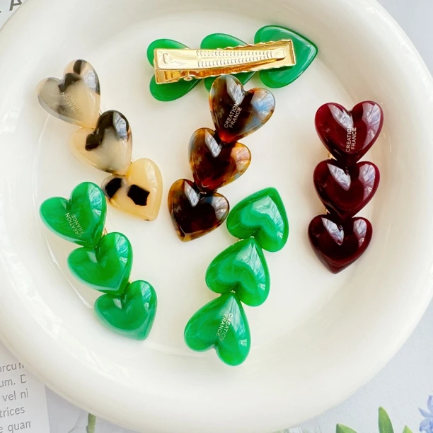 女韩版韩式鸭嘴夹一字夹边夹时尚发夹ins刘海夹珠宝可爱小众绿色