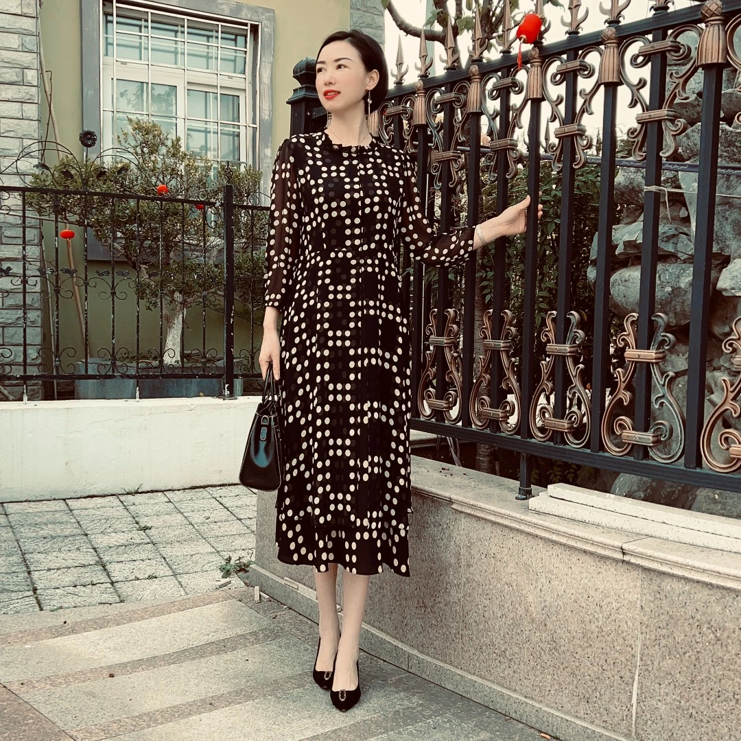 23011新款中长款大码宽松显瘦气质时尚飘逸印花洋气韩版连衣裙