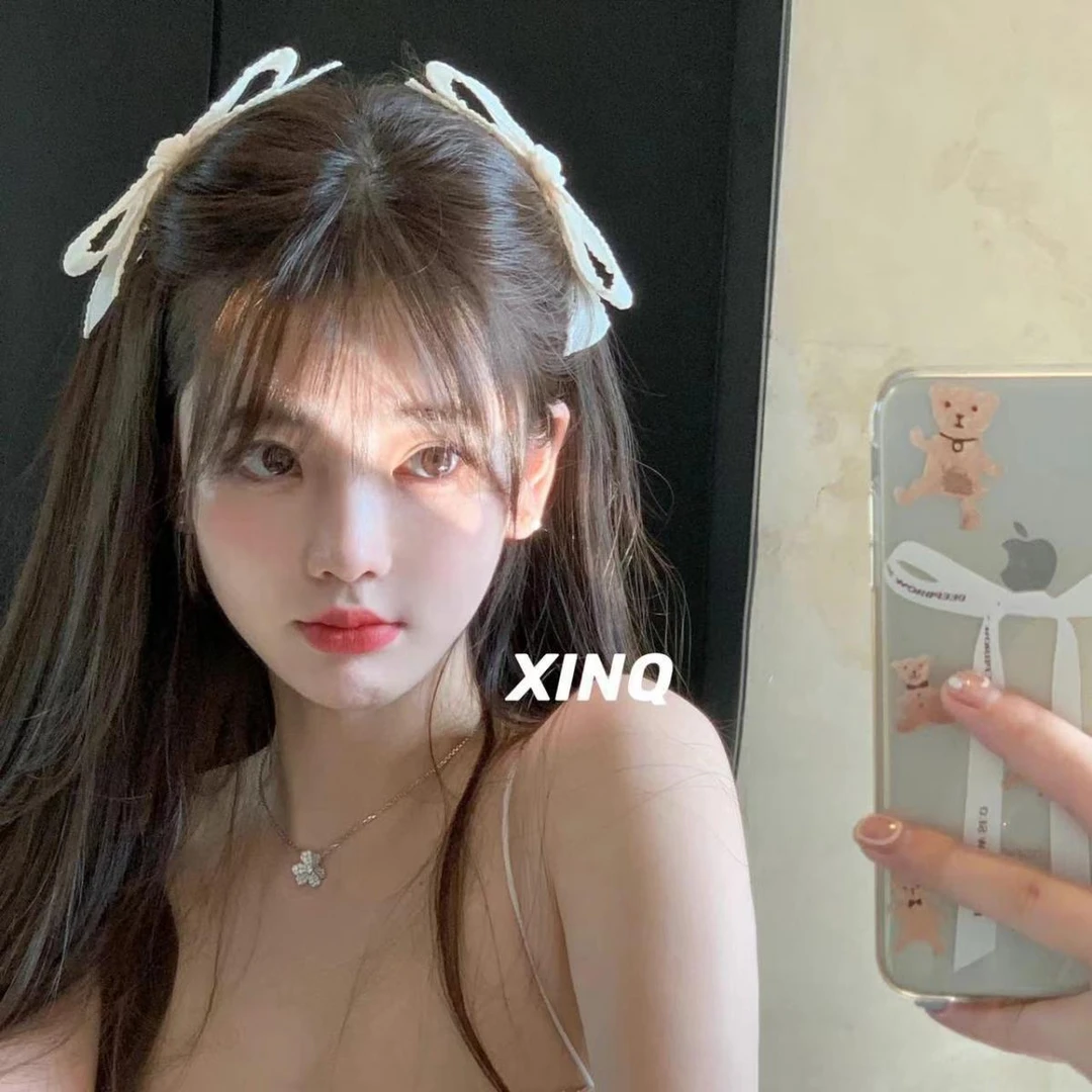 XINQ 清甜美少女 赵露思公主头扎发夹欧根纱清龙心蝴蝶结边夹发饰