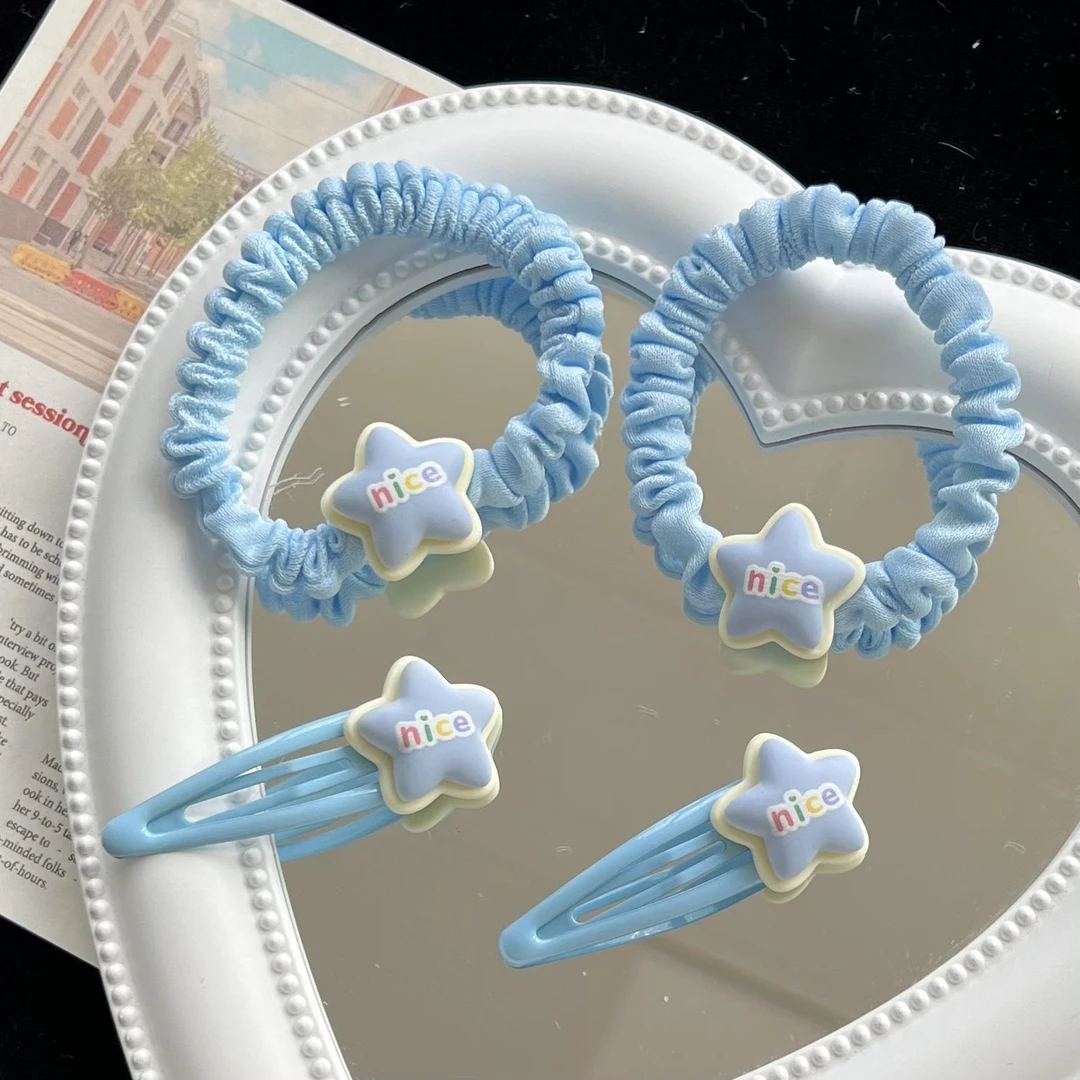 奶油蓝色nice星星bb夹可爱甜美少女心发圈简约日韩卡通头饰刘海夹
