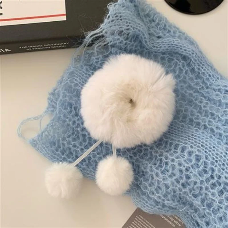 白色毛绒发圈球球可爱甜系少女双马尾发绳丸子头秋冬韩系百搭头绳